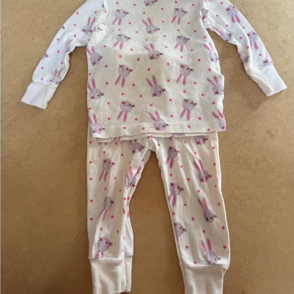 Old Navy White and Pink Bunny Toddler Pajama Set